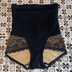 Source Unknown Black High-Waist Shaping Brief with Lace Panels